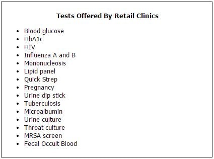 Tests Offered By Retail Clinics
