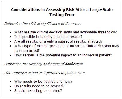 Considerations in Assessing Risk After a Large-Scale Testing Error