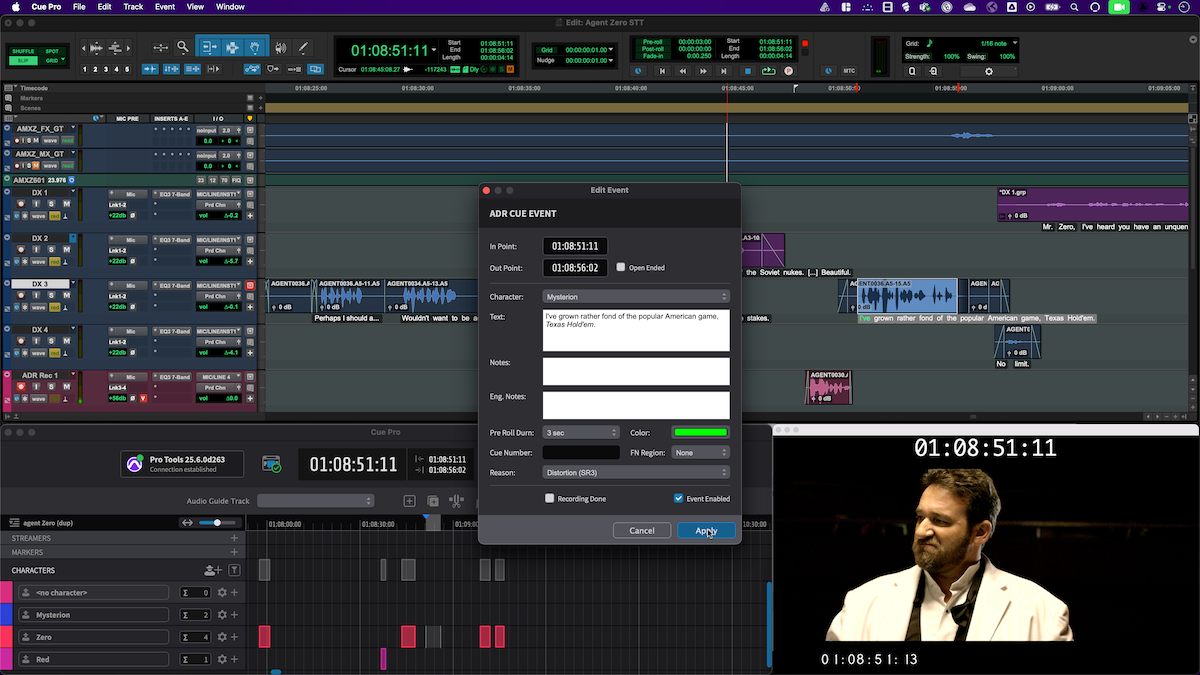 Screenshot of Non-Lethal Applications Cue Pro in Pro Tools