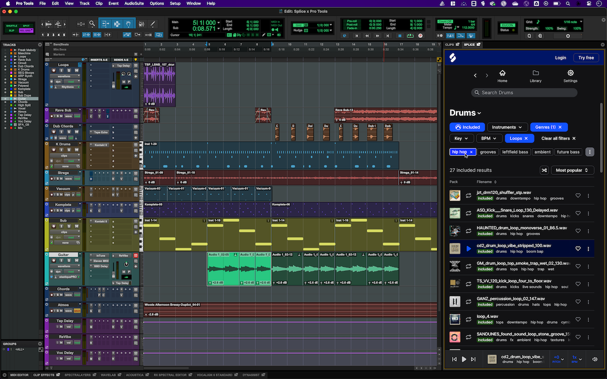 Screenshot of Splice sounds in Pro Tools