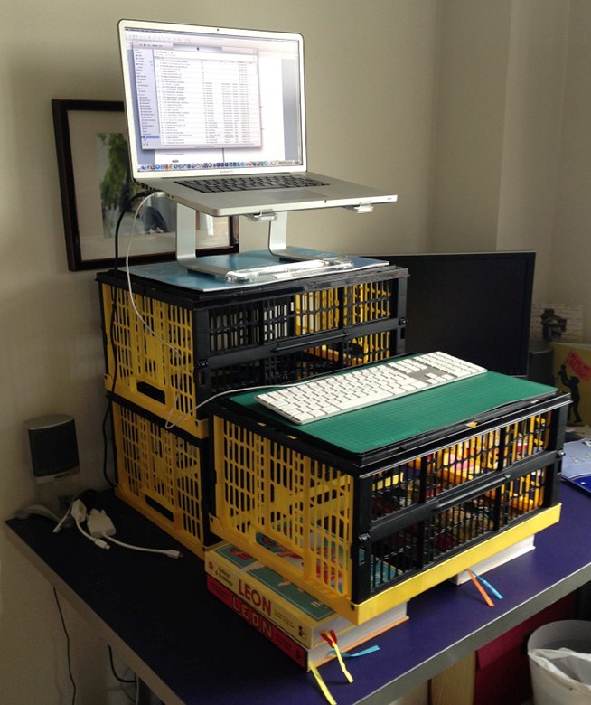 homemade standing desk for video editing