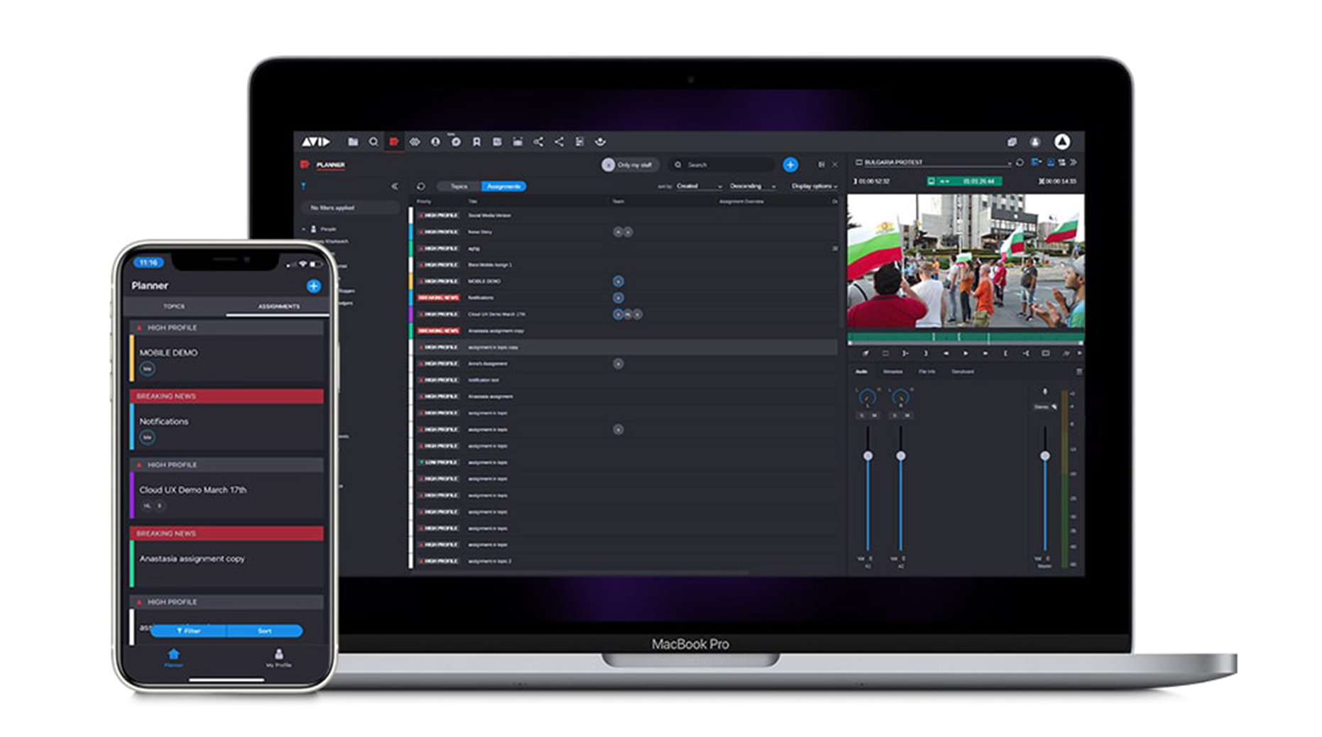 MediaCentral Collaborate app on iPhone and browser