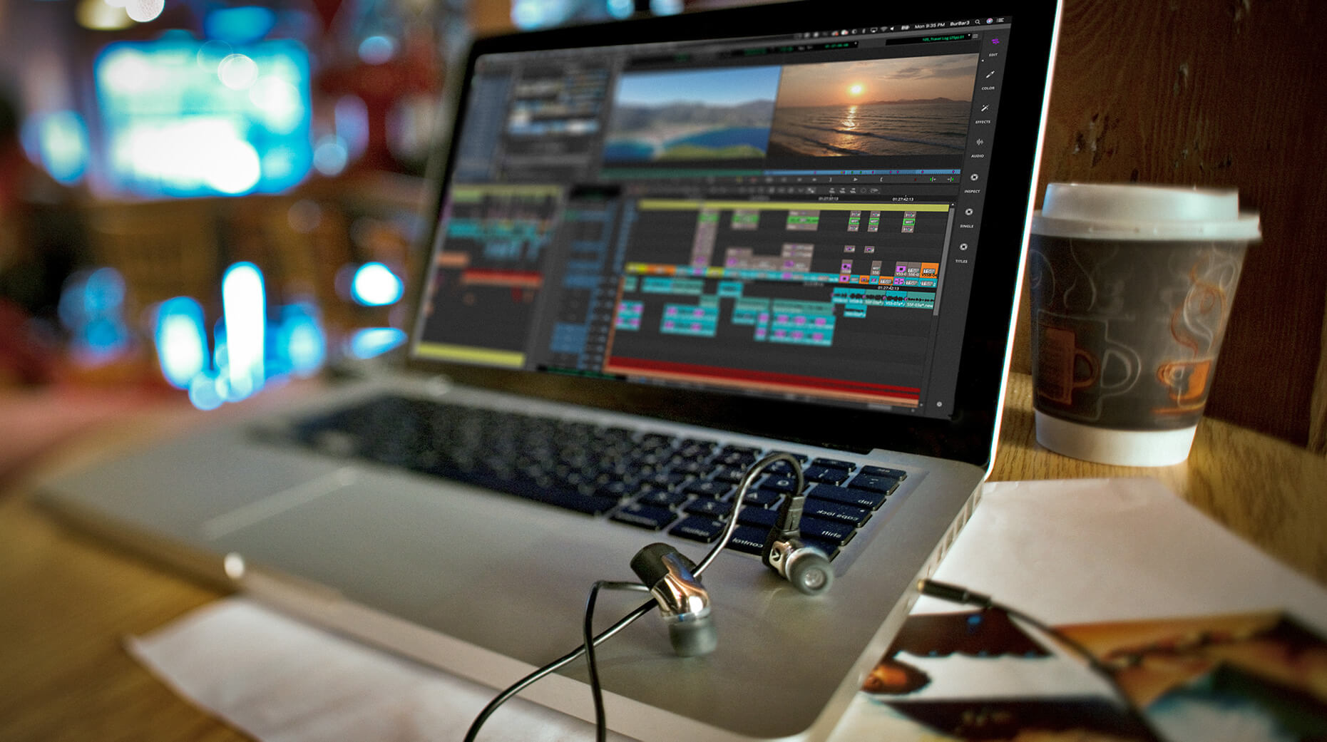 editing in a coffee shop