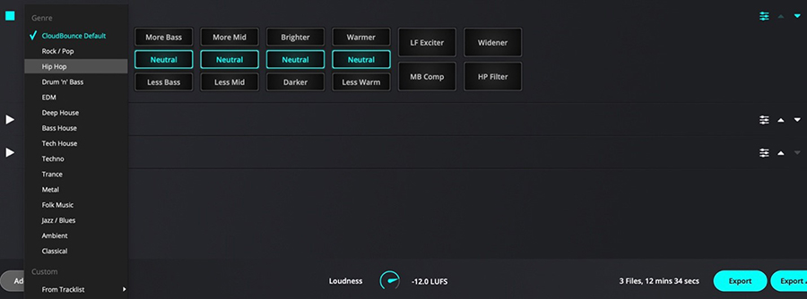 matching reference track characteristics in CloudBounce