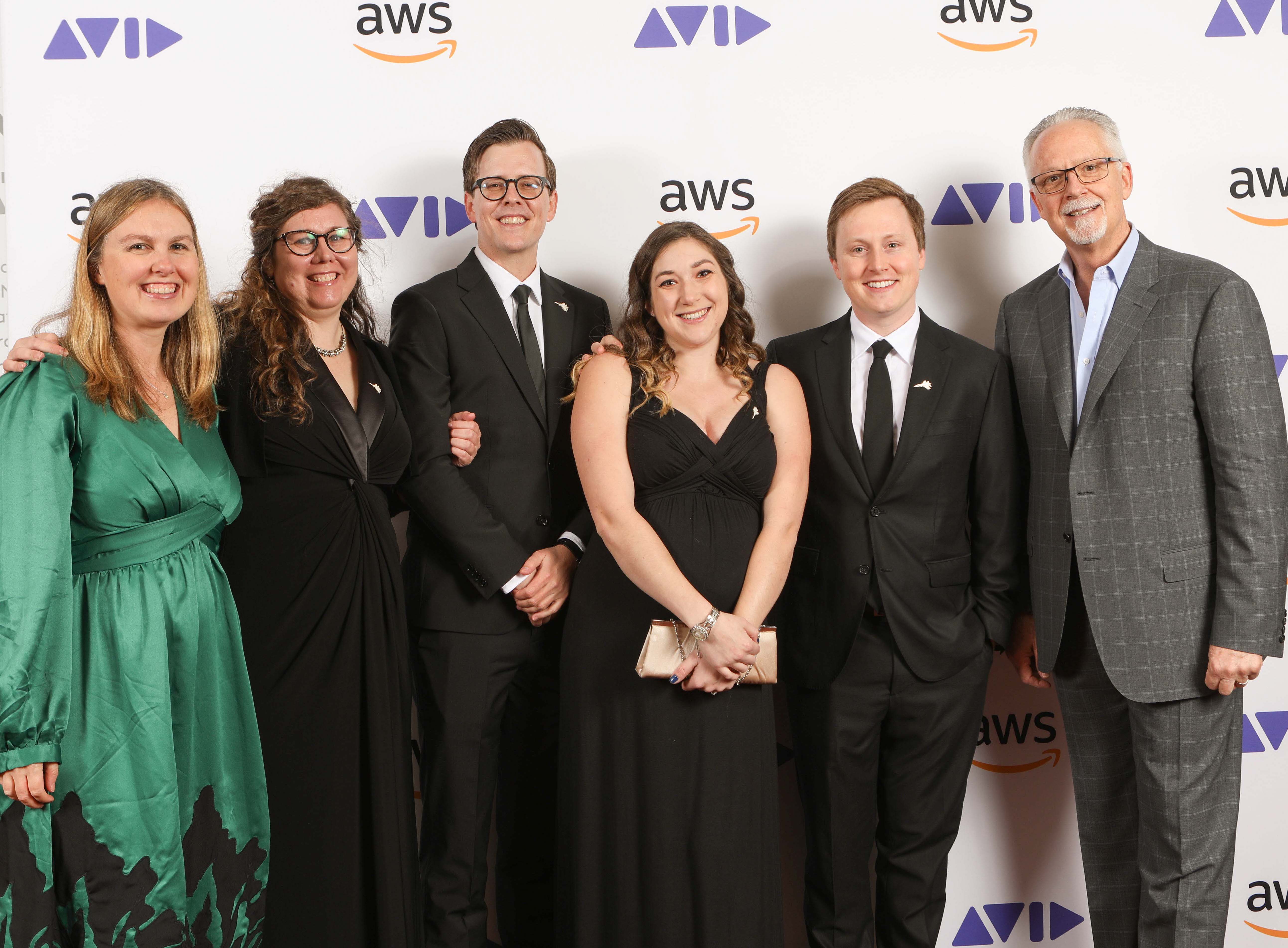 Members of the Top Gun: Maverick editorial team pose with Avid CEO Jeff Rosica at  the Avid Eddies reception