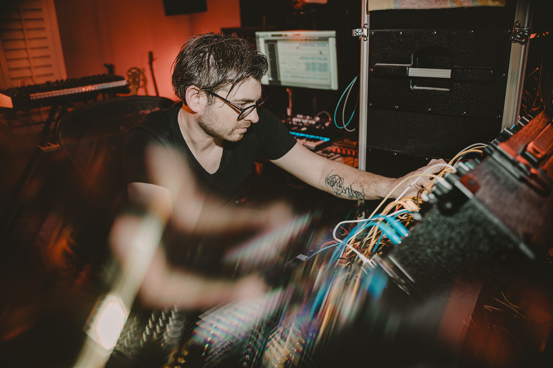 Matt Lange programming drums with modular synth