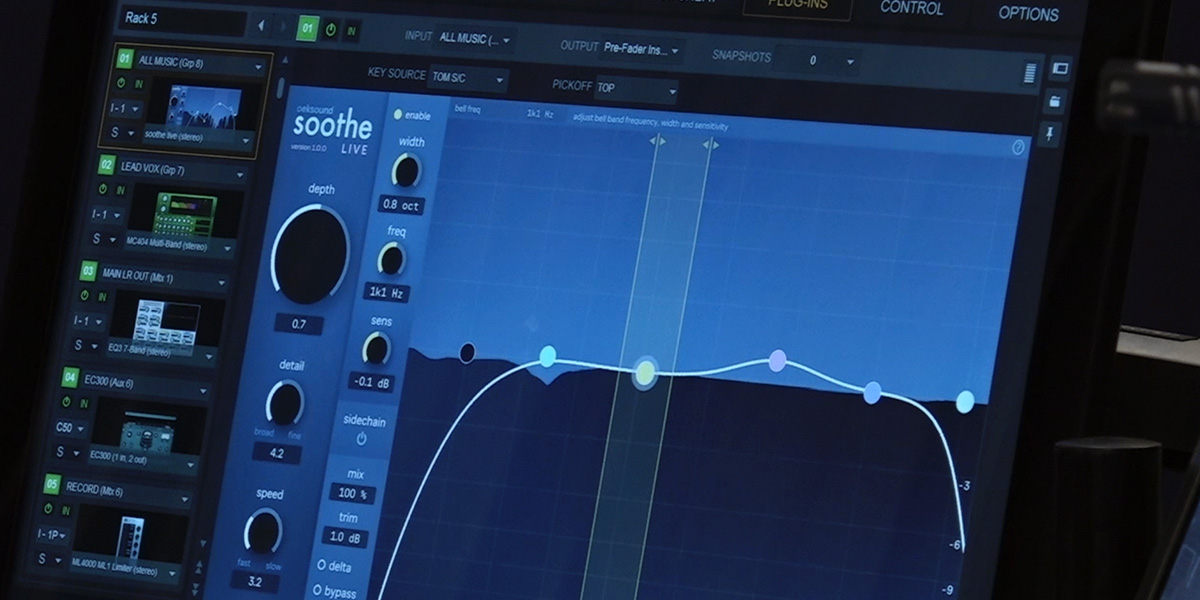 Photo of Soothe Live running on Robb Allan’s VENUE | S6L system display at a live concert