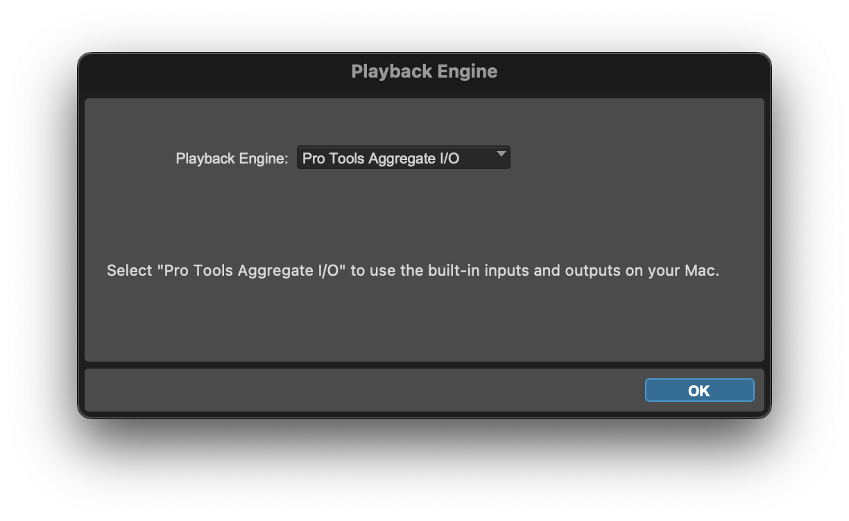 Screenshot of Pro Tools Playback Engine Selection on Mac