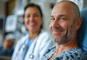 Male patient in a clinical setting. 