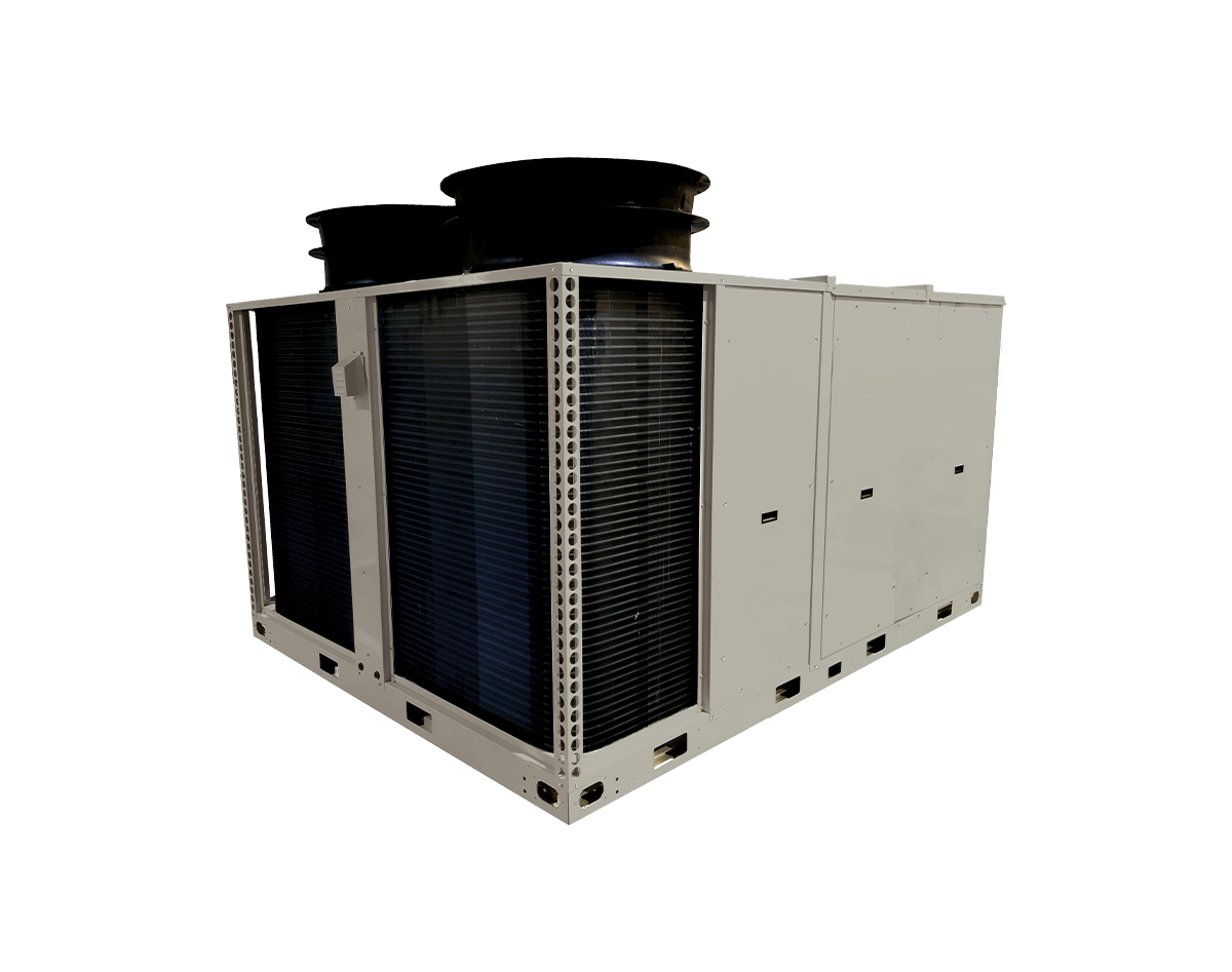 Unidade de climatização BAXI KUBIC branca com grandes permutadores laterais e ventiladores superiores