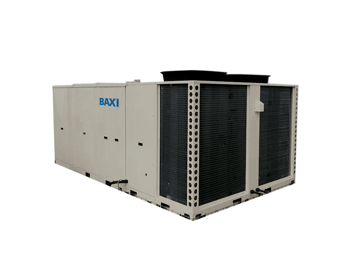 Unidade de climatização Roof Top BAXI com refrigerante R-32 modelo KUBIC RCF com permutadores laterais e ventiladores superiores