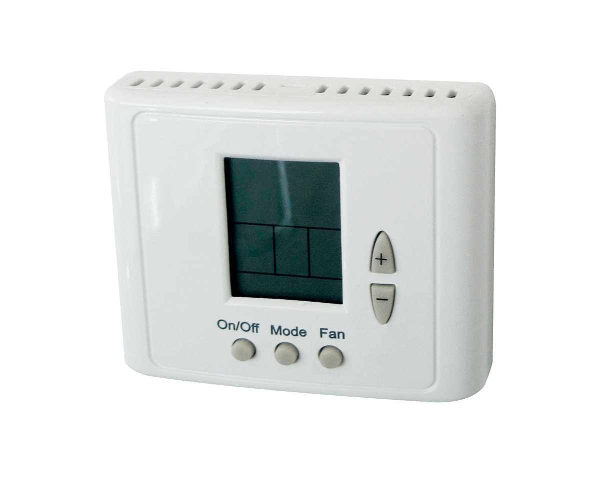 Termóstato de parede BAXI branco com ecrã digital e botões de controlo de modo e ventilação