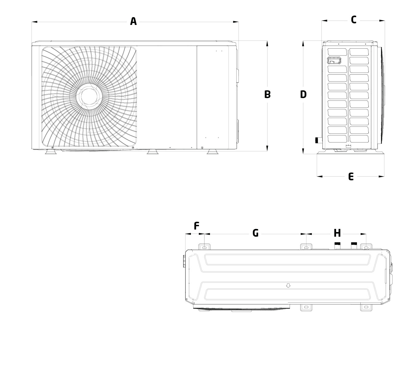 Baxi HP40 Monobloc Air Source Heat Pump - dimensions - 4-5kw