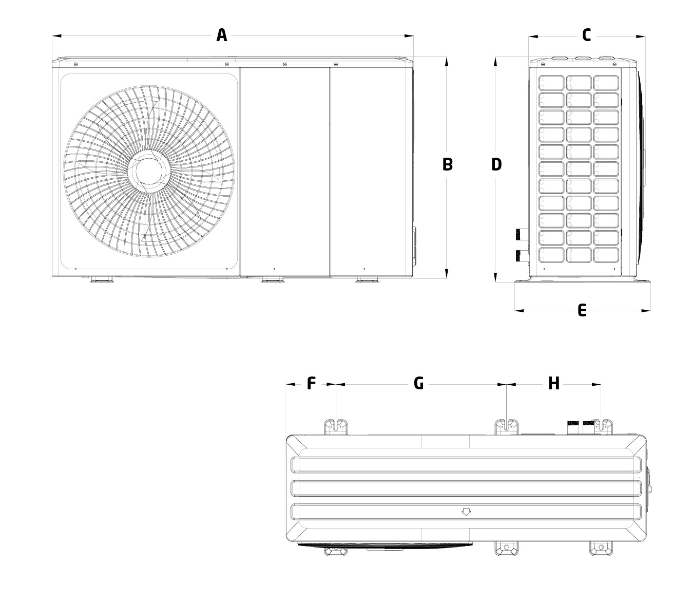 Baxi HP40 Monobloc Air Source Heat Pump - dimensions - 7-13kw