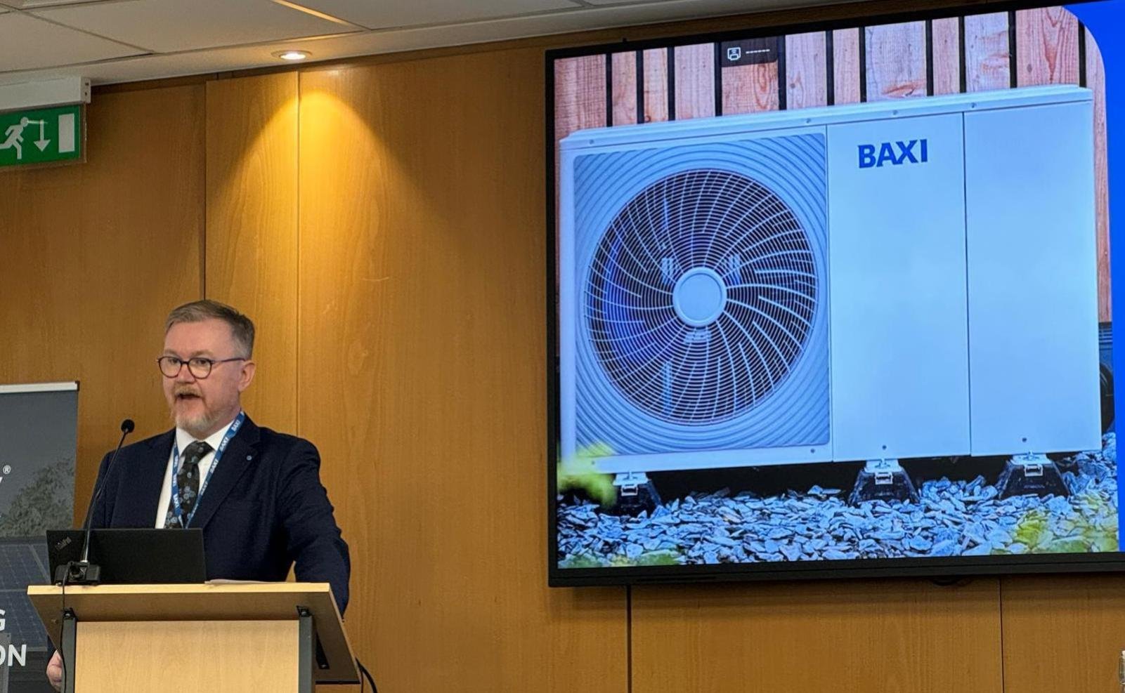 Jeff House, External Affairs & Policy Director at Baxi speaking at the Parliament about a whitepaper exploring the policy landscape around hybrid heat pump systems
