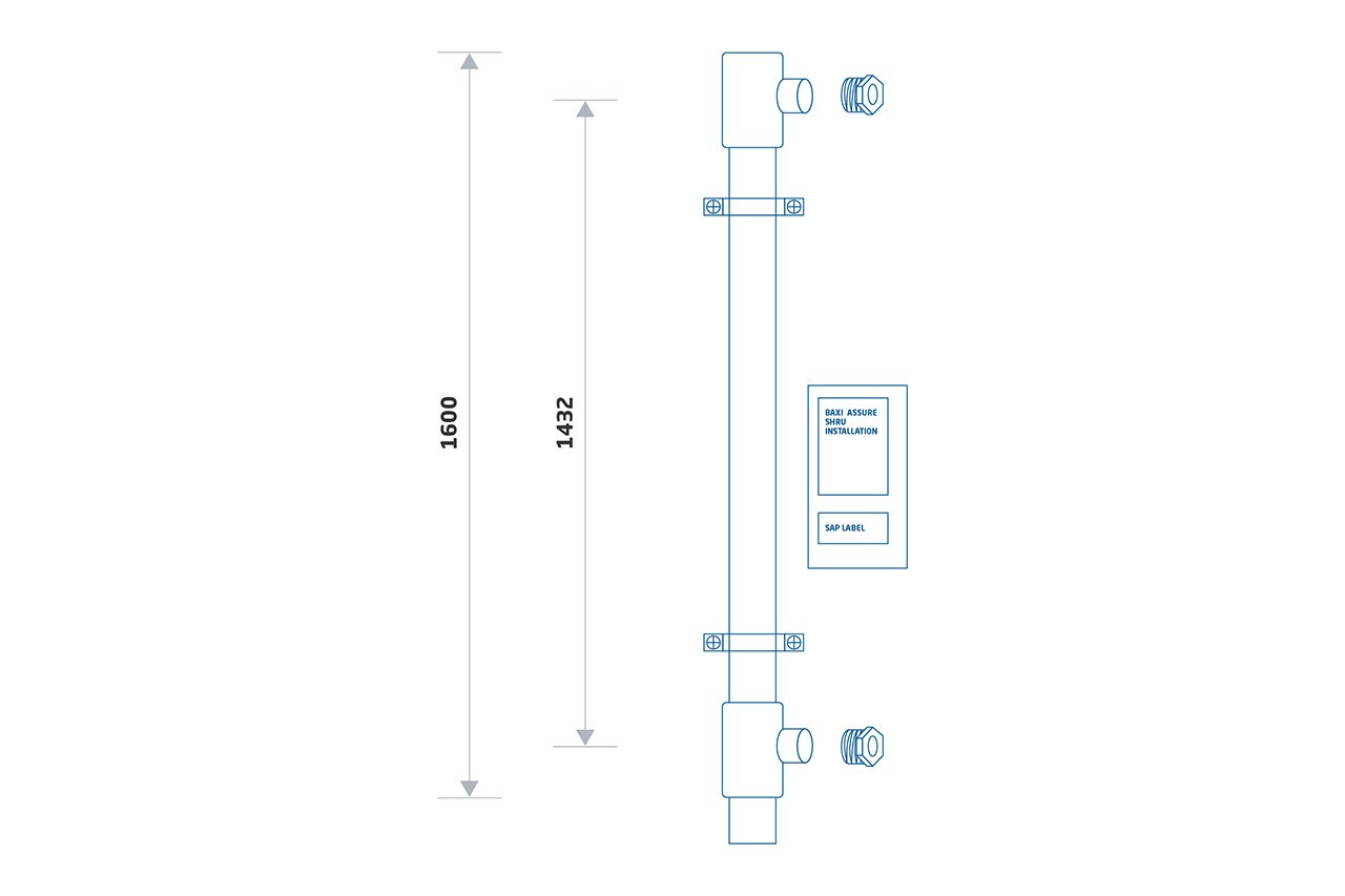 Baxi Assure Horizontal Shower Heat Recovery Unit - SHRU - vertical Specification