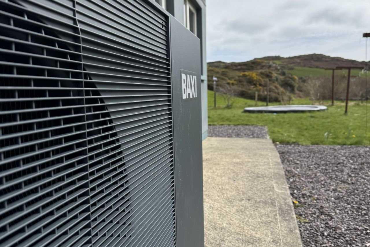 A heat pump in a garden