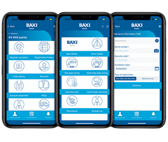 Baxi Works app -  resources, benefits and rewards for Installers