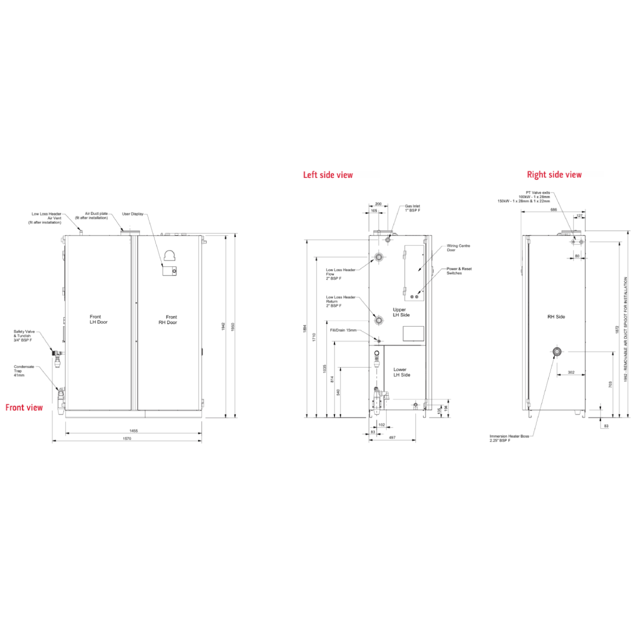 Andrews Water Heater COMBIflo dimensions