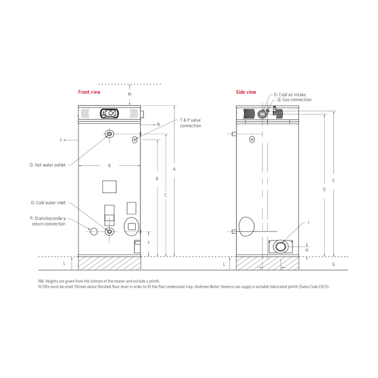 Andrews Water Heater ECOflo dimensions