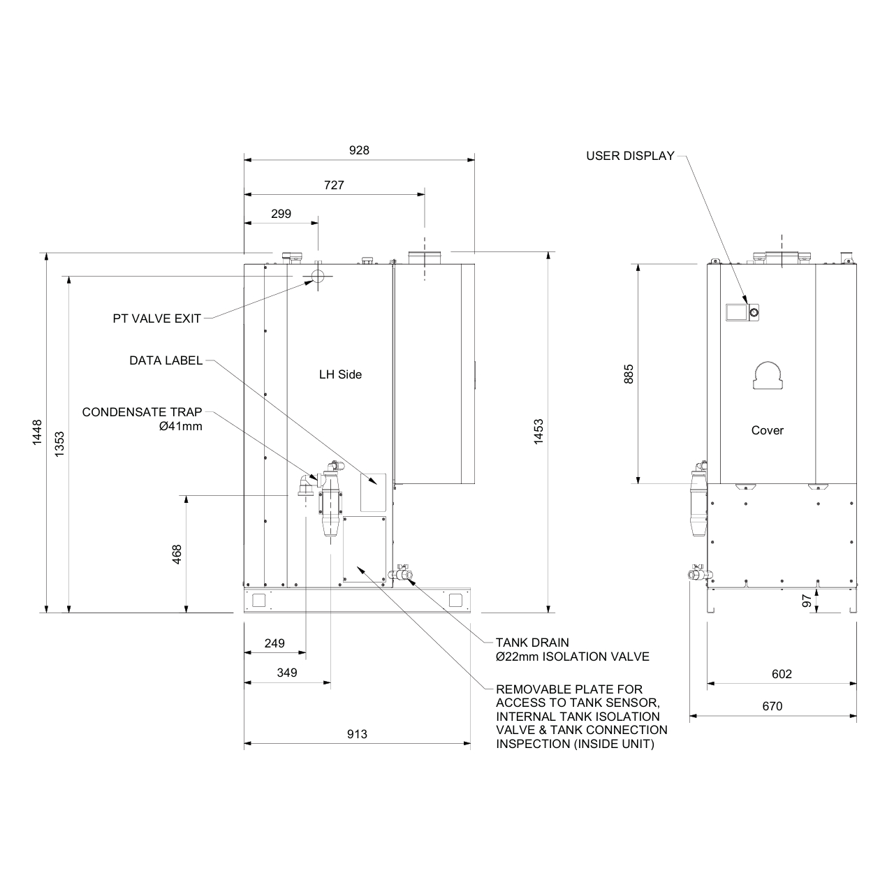 Andrews Water Heater MAXXflo EVO lite dimensions