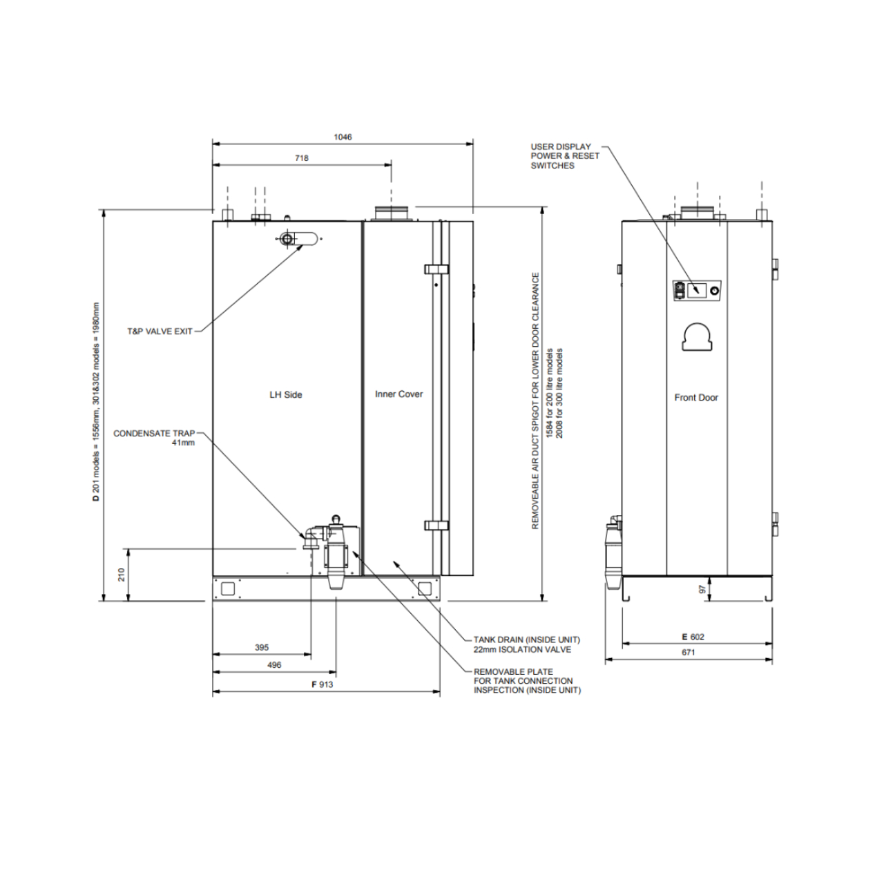 Andrews Water Heater Maxxflo Evo dimensions
