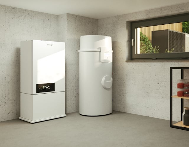 Inneneinheit der Monoblock-Wärmepumpe BLW Mono-P.1 mit Trinkwasser-Wärmepumpe BTW S250 (B)