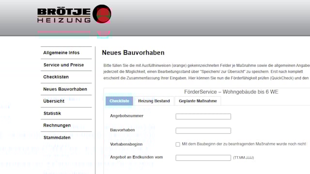 Screenshot der Fördergeldservice-Fachbetriebsanbindung