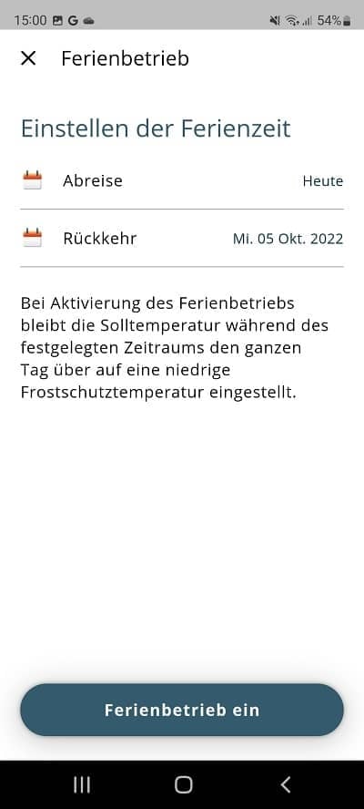Home Komfort App Ferienbetrieb