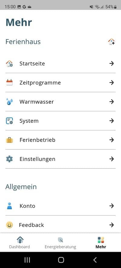 Home Komfort App Startbildschirm