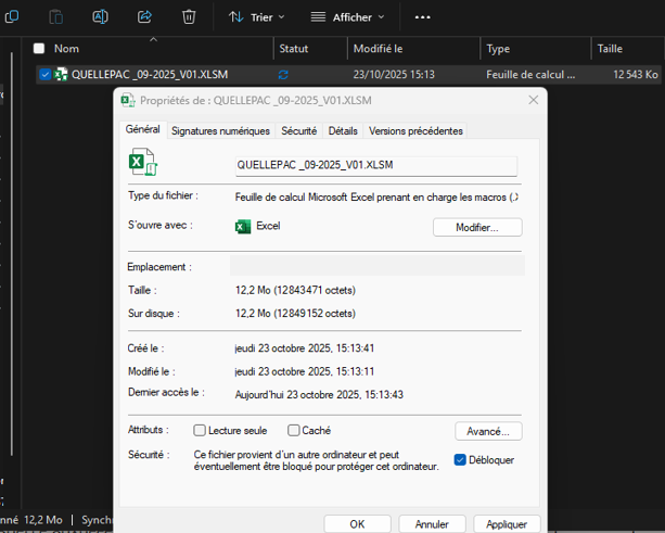 Déblocage macros Excel