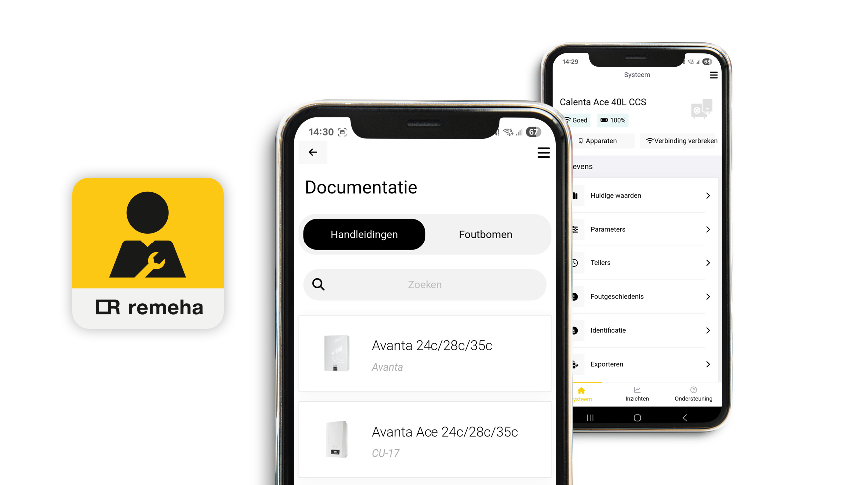 Beeld Remeha pro app voor naast parameters blok