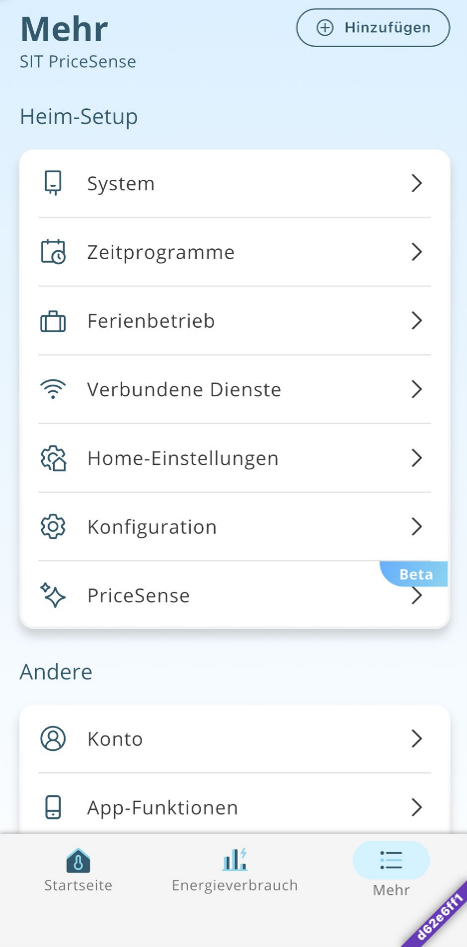 Screenshot PriceSense - Menü