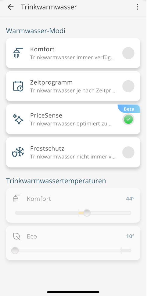 Screenshot PriceSense - Menü 2