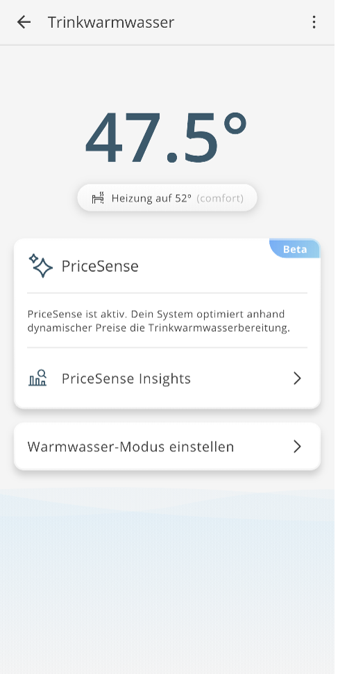 Screenshot PriceSense - Temperatur