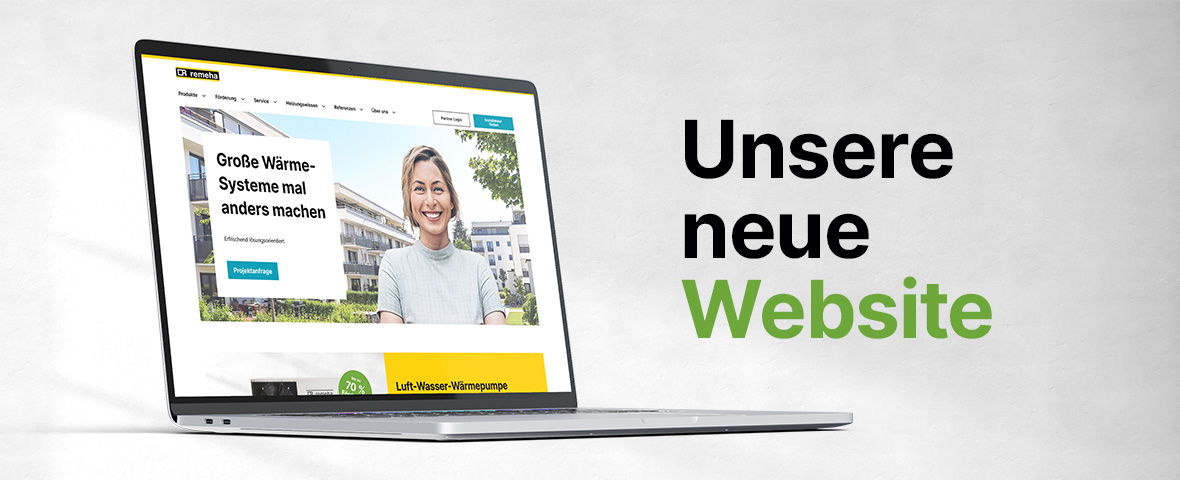 Die neue Remeha Website 2024 auf einem aufgeklappten Laptop