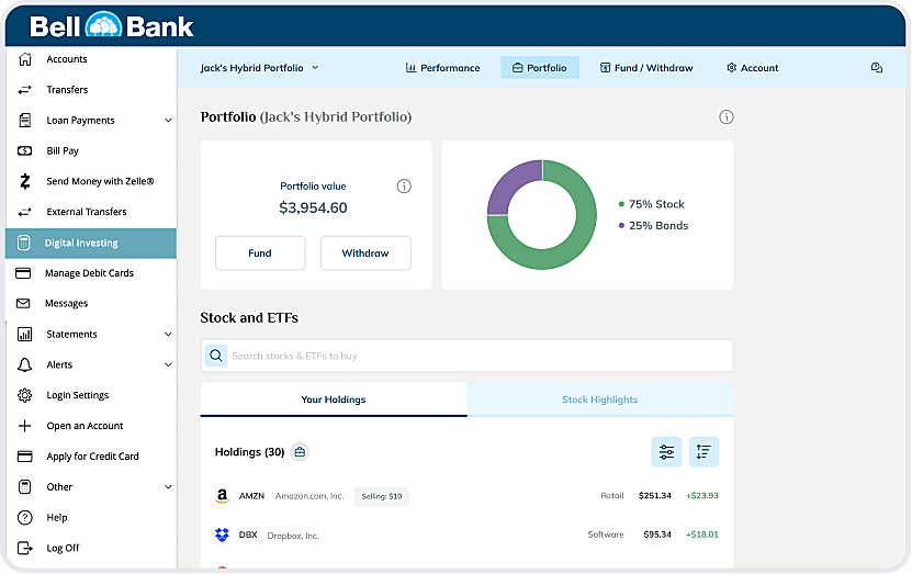 Bell Bank - digital investing in online banking app