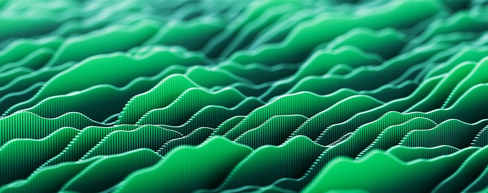Abstract image of green, wavy lines layered horizontally, resembling a digital elevation model or topographic map.