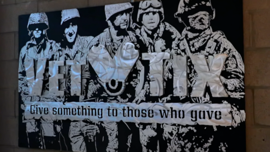 Vet Tix mural, "Give something to those who give"