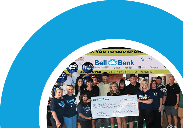 Bell Bank group photo with donation check to Dare 2 Stand Out