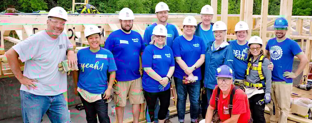 Bell Bank group photo while volunteering with Habitat for Humanity