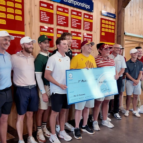 Iowa State University Men's Golf Team holding large check