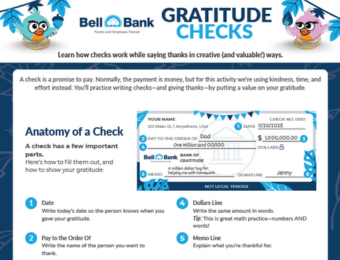 Bell Bank, My First Nest Egg - Gratitude Checks Activity Sheet