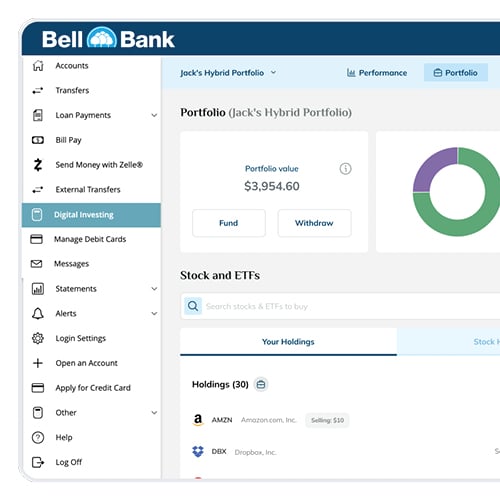 Bell Bank Digital Investing online banking-desktop-view