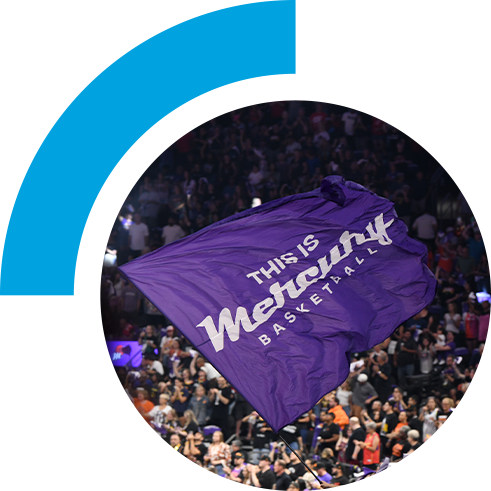 This is Mercury basketball flag with fans in the background