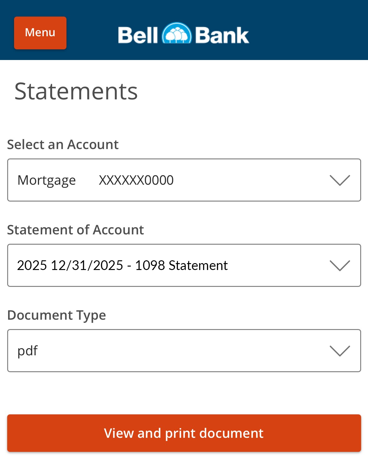 Bell Bank app - Tax documents schedule