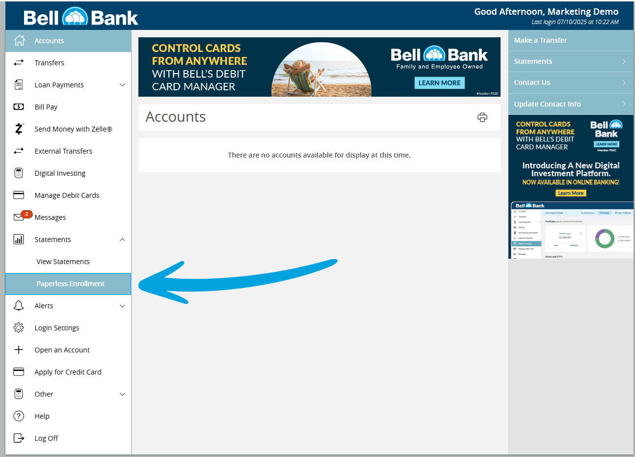 Bell Bank Marketing Demo - Bell Bank mobile app, paperless enrollment