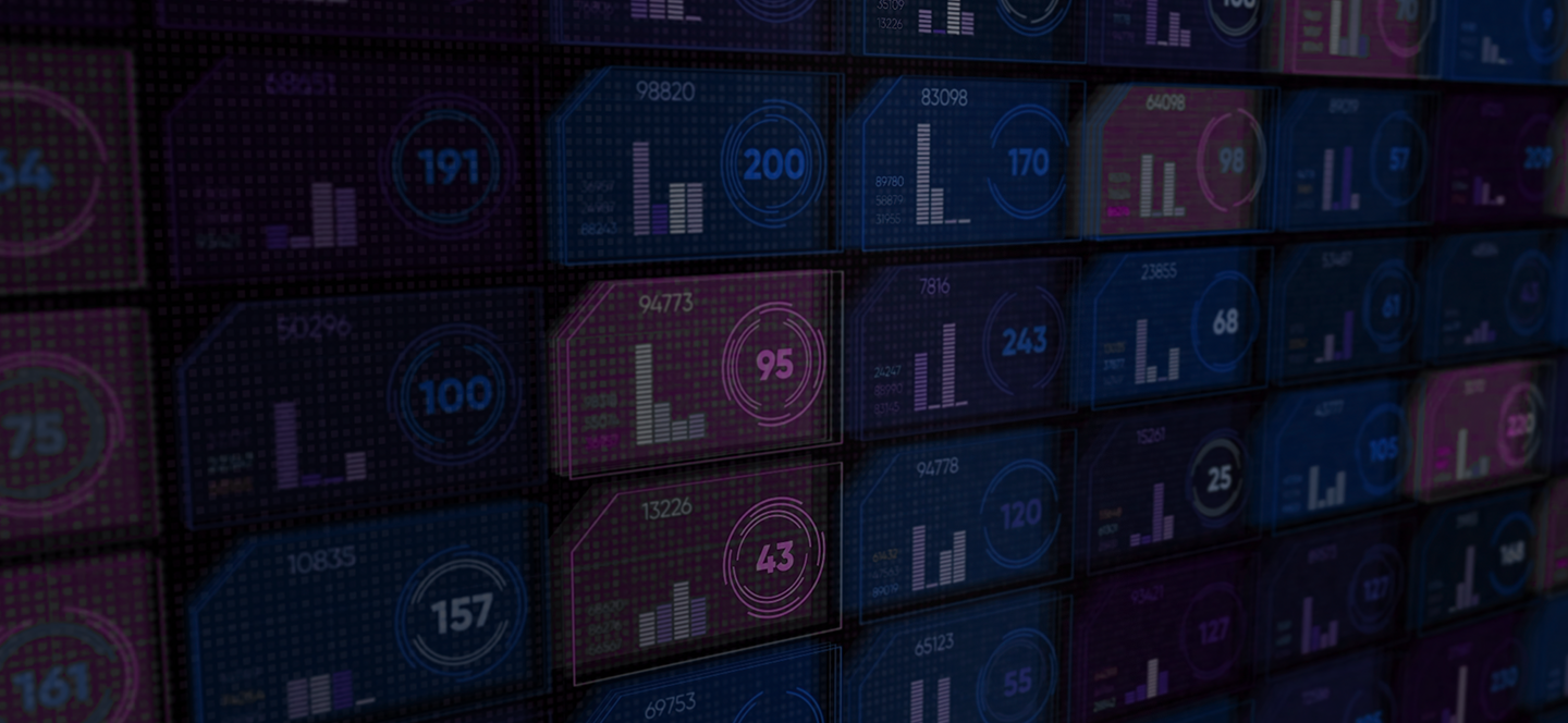Digital display featuring an array of data types, including visual graphs, charts, and numerical metrics.