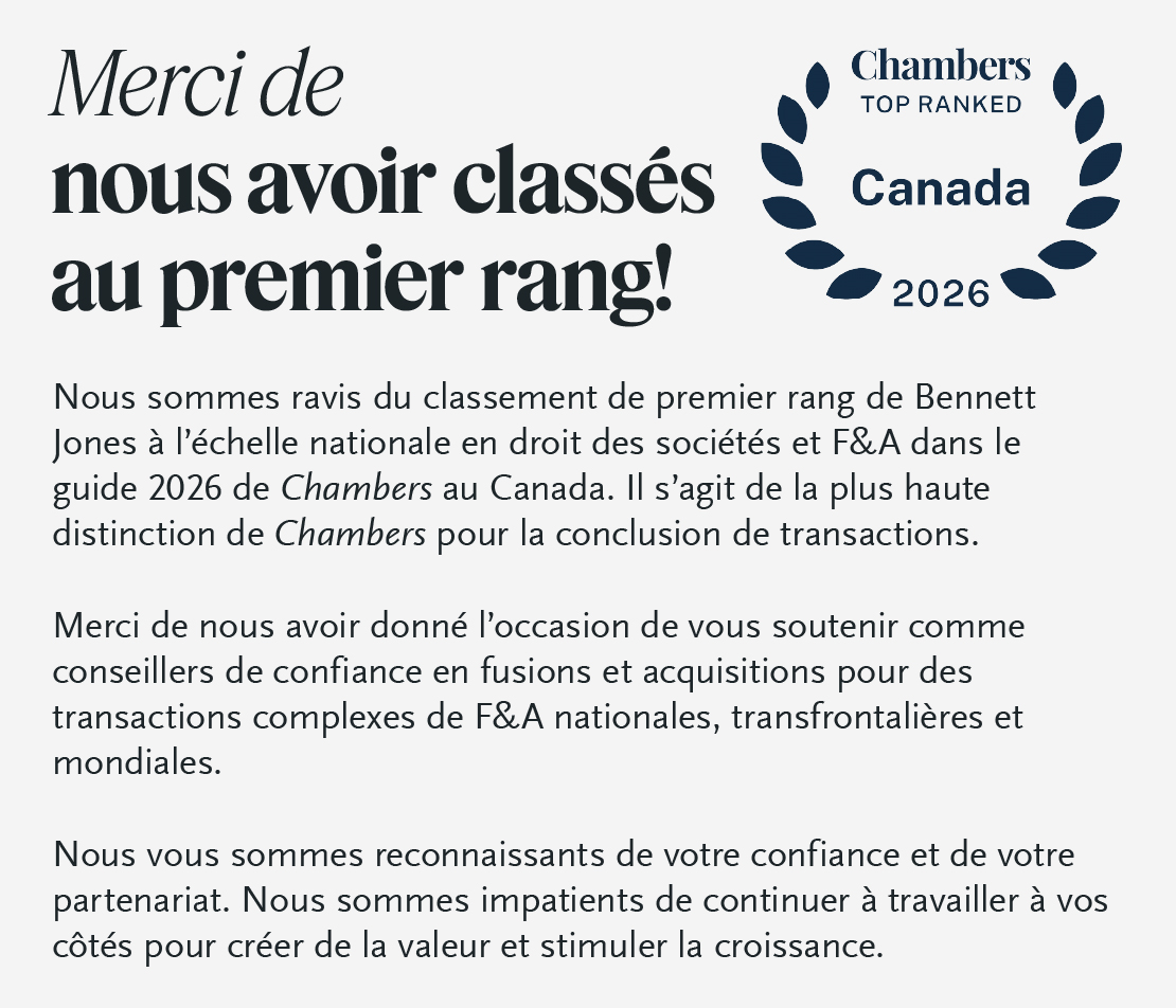 Bennett Jones Corporate/Fusions et Acquisitions Chambers Canada Rang 1