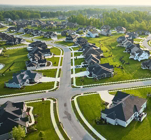 Road and houses
